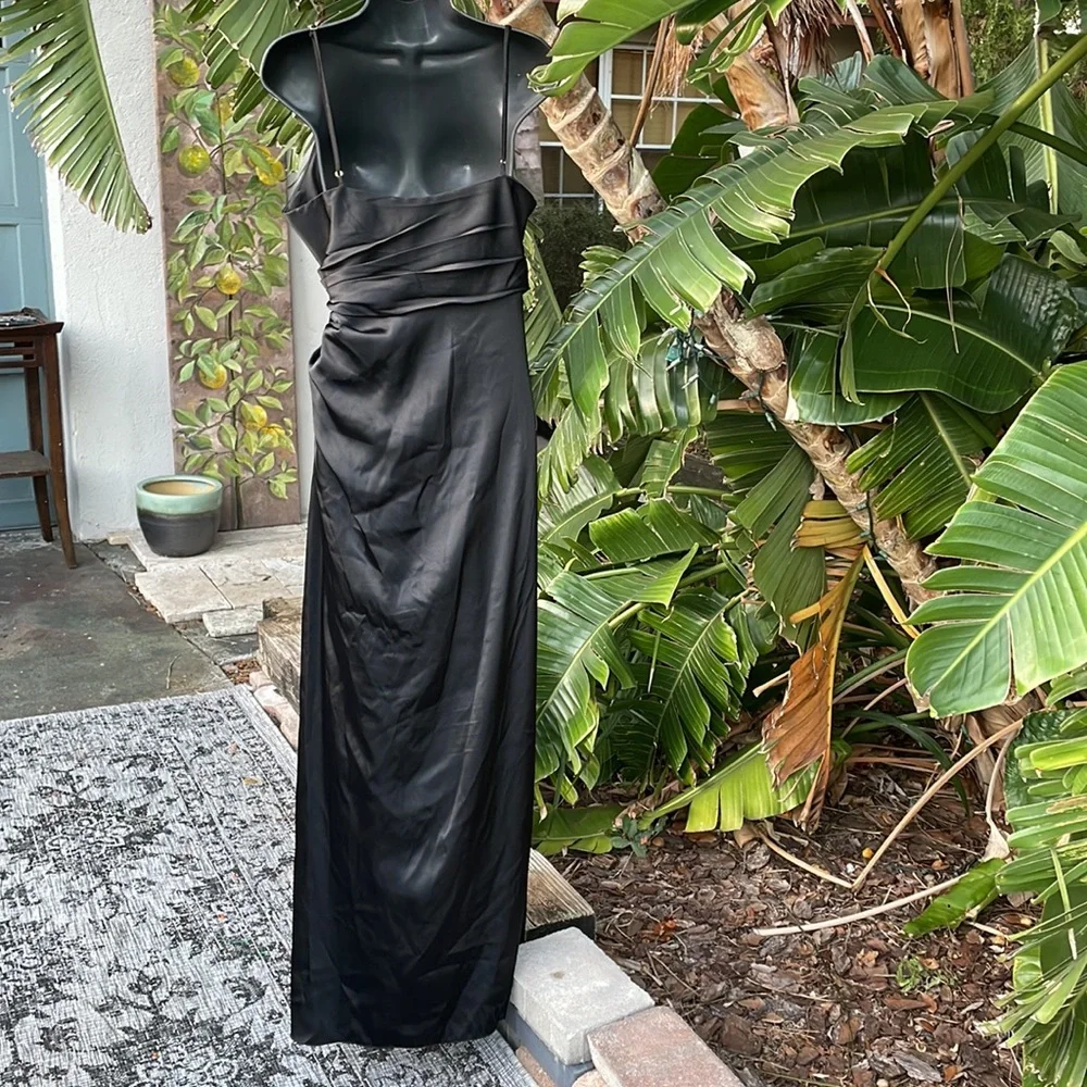 Galina  signature, satin gown with high front slit